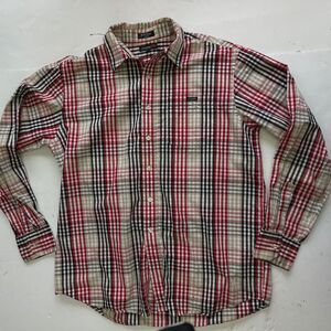 Ecko Unltd World Famous Rhino Mens Plaid Size L Long Sleeve Red Tan